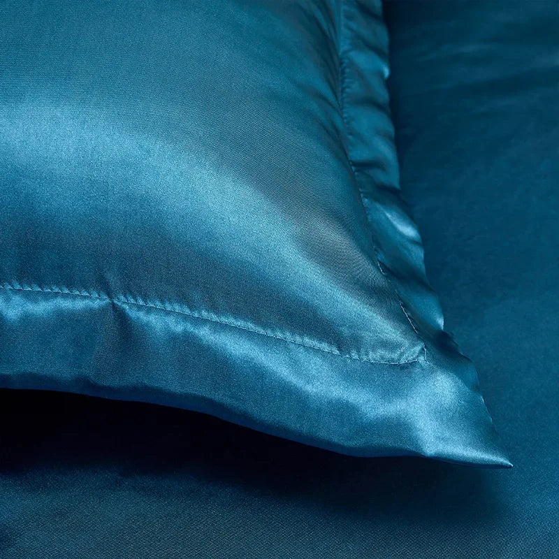 Solid Color Silk-like Bedding European and American Bed Sheet Quilt Cover Pillowcase