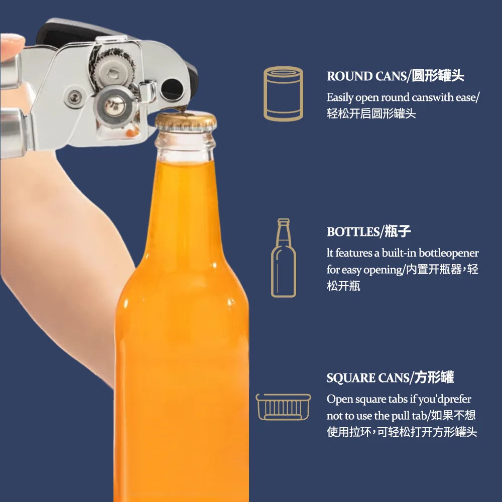Stainless Steel Can Opener Multifunctional Manual Strong Grip Opener Side Cut Tins Bottle Opener Kitchen Gadgets