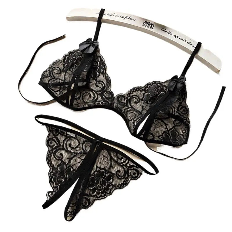 Blue Lace Sexy Women's Lingerie Sex Exotic Underwear Set Perspective Micro Bikini Push Up Bra Hot Erotic Plus Size Lenceria