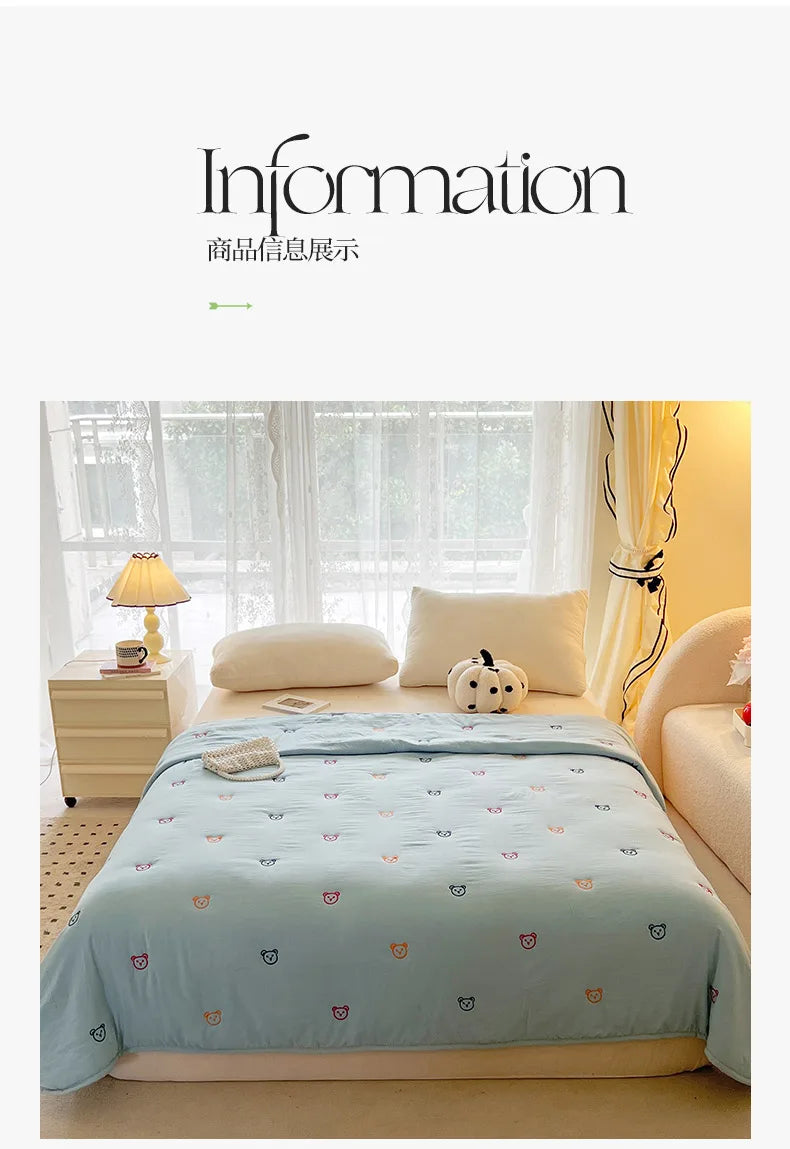 2025 New Embroidered, washed cotton, summer quilt, air-conditioned, skin friendly, breathable, machine washable bedding