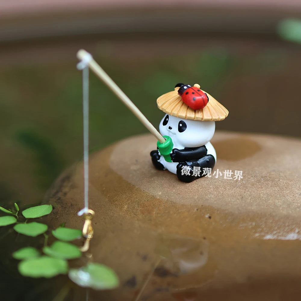 Aquarium Decoration Mini Fishing Panda Fishing Frog Fish Tank DIY Landscaping Ornaments Home Garden Pond Decorations