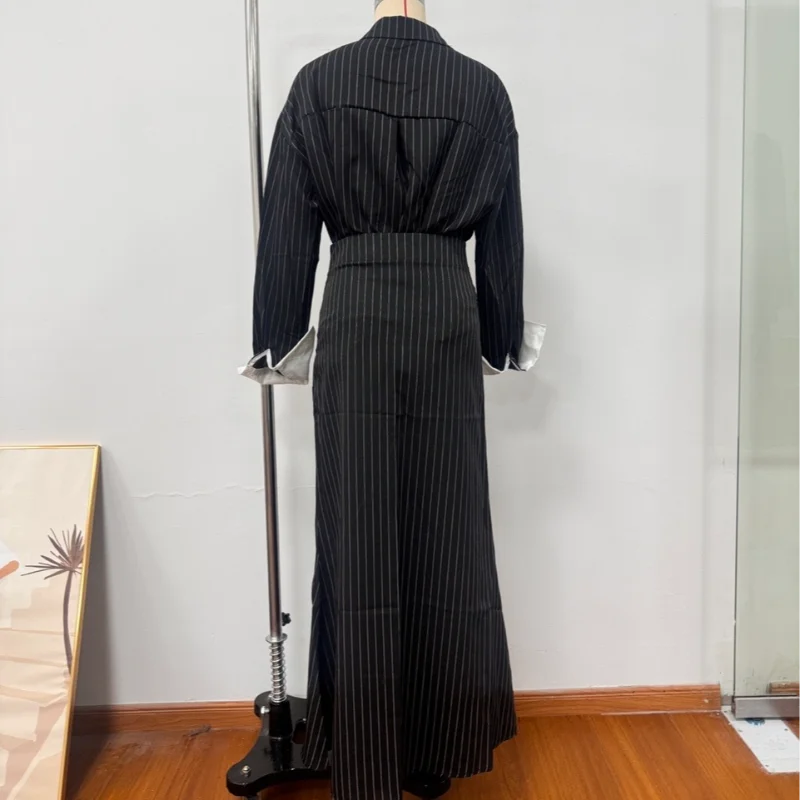 Sexy Striped Skirt Set Women Lapel Single-breasted Shirts Pleated A-line Skirts 2026 Spring Summer Office Lady 2 Pieces Outfit