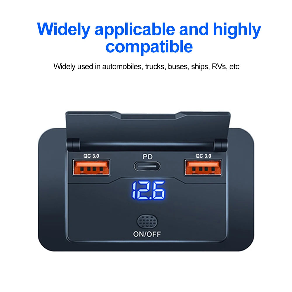 New 4 Ports Car Charger Socket Panel 12V/24V RV USB Outlet Dual QC3.0 PD Fast Charging Socket Accessories for Car Bus RV Truck