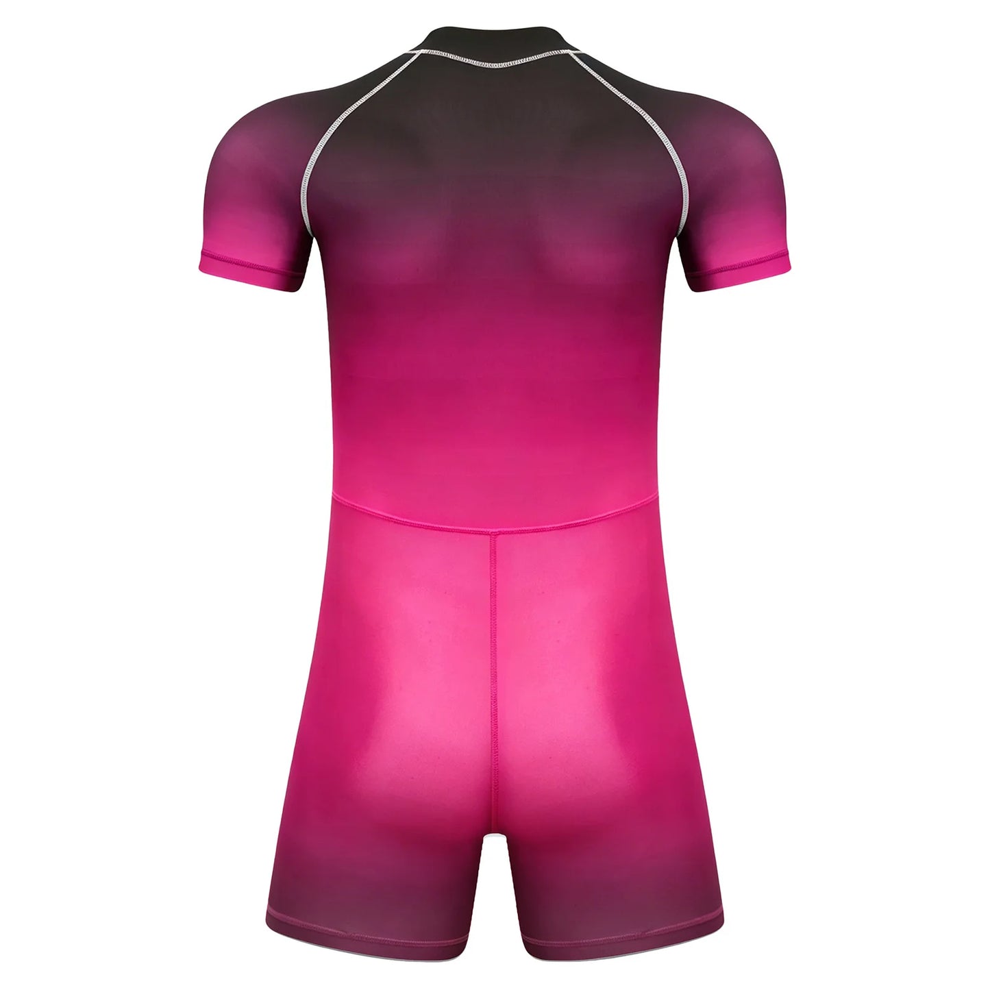 Men Gradient Bodysuit Rash Guard Swimwear Wetsuit Short Sleeve Zipper Bathing Suit Surfing Beach Pool Water Sports Wimsuit