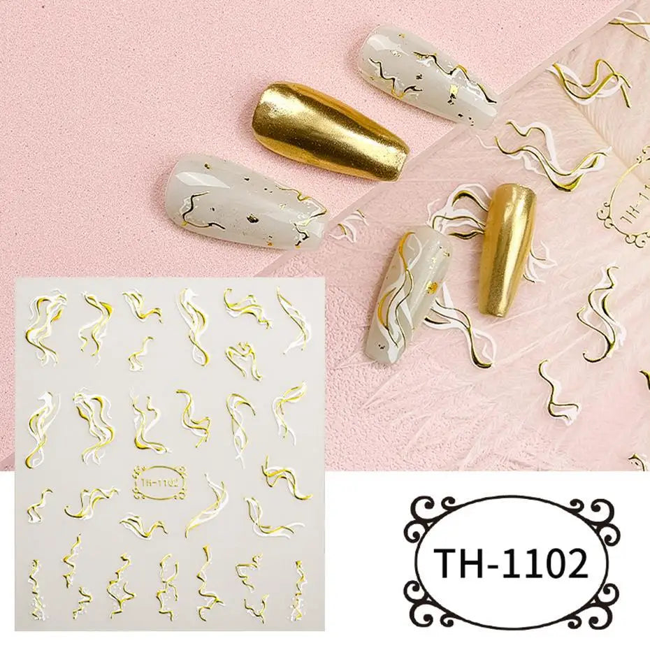 1PCS Black White Butterfly Laser Nail Stickers Y2K Nail Art Decoration Abstract Lines Bronzing Flowers Stickers For Nails