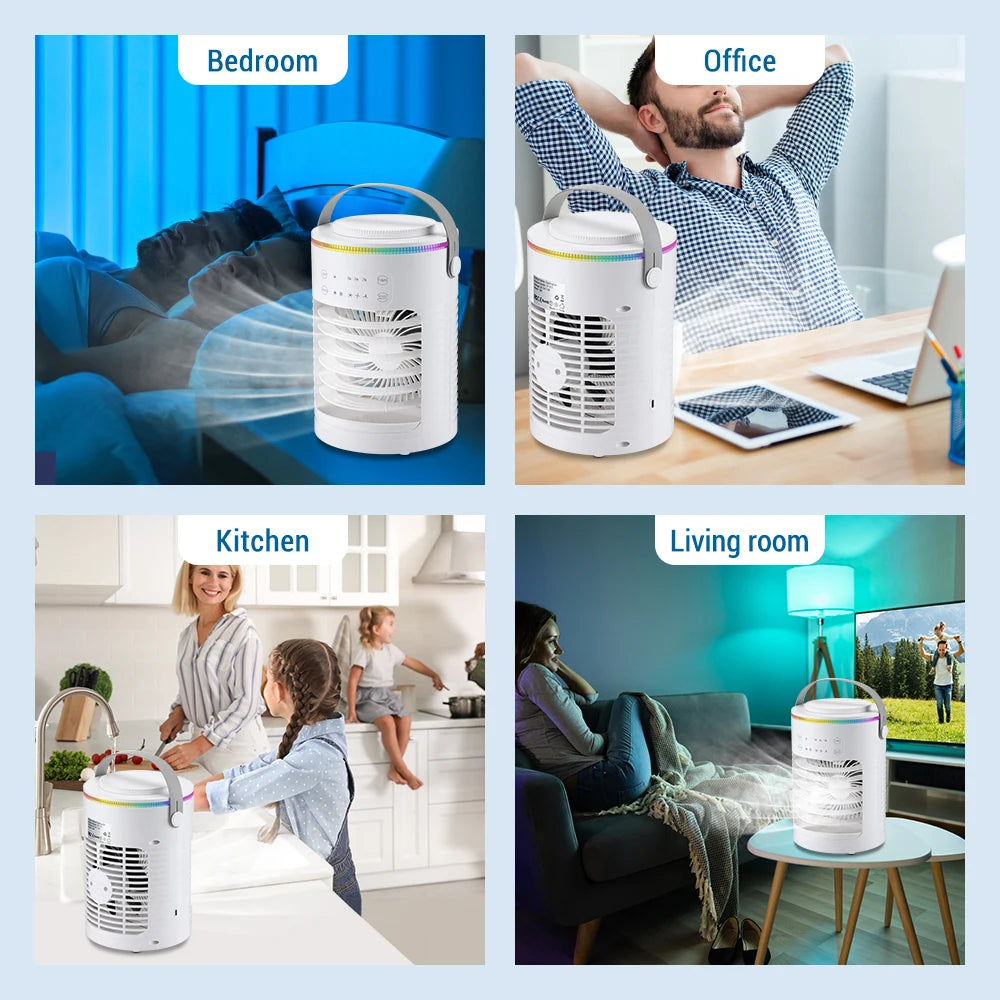 Air Conditioner Cooling Spray Fan Air Conditioner with Water Ice Evaporative Humidifier Quiet Air Cooler with Colorful Light