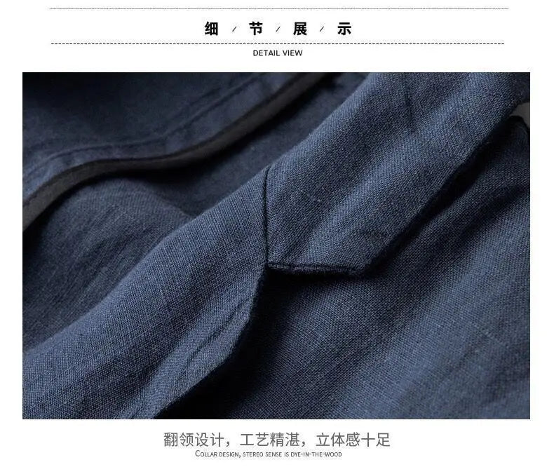 2026Summer Linen Suit Sets Men's Blazers Pants Suit Loose Casual High Street Sunscreen Jackets Long Trousers Set Male Clothes