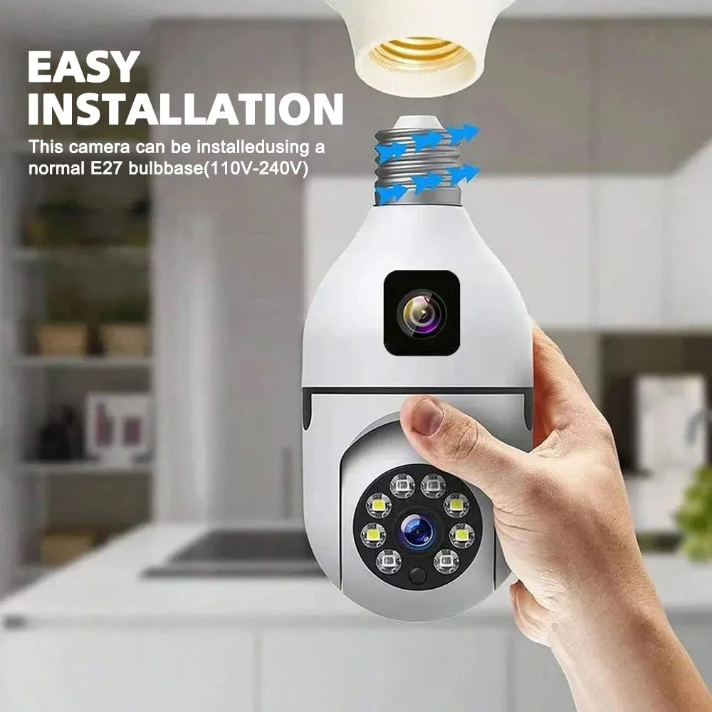 CCTV Security Camera with Dual Lens, PTZ Camera, Night Vision, Human Detection, Wi-Fi, Smart Home, 6MP Bulb, 2.4Ghz
