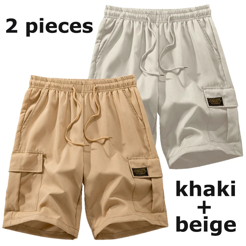 Summer Quick Dry Cargo Shorts for Men Tactical Shorts with Multi Pockets Outdoor Casual Shorts with Elastic Waistband Drawstring