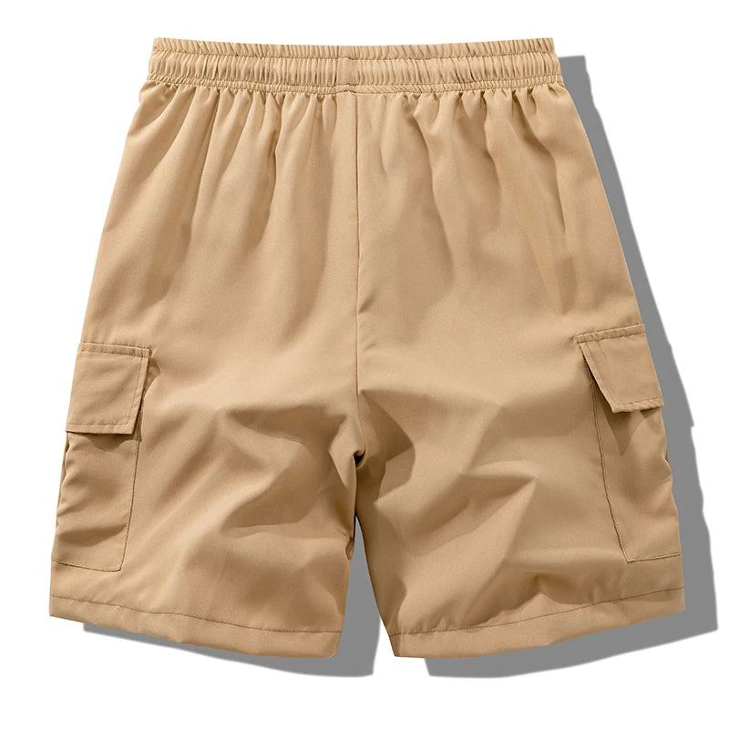 Summer Quick Dry Cargo Shorts for Men Tactical Shorts with Multi Pockets Outdoor Casual Shorts with Elastic Waistband Drawstring