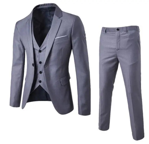 Men Three Piece Suit Sets Full Sleeve Blazers Long Pants Turn Down Collar Slim Fit Evening Wedding Formal Classic 2026 Spring