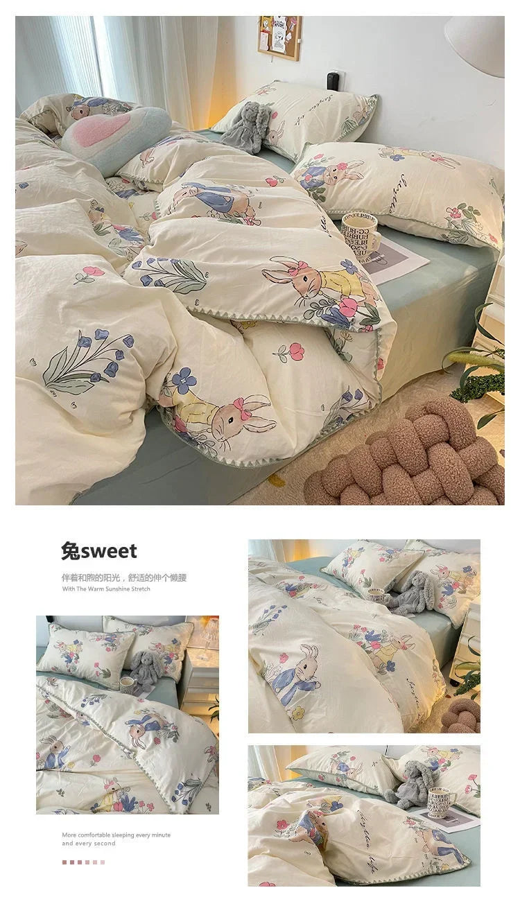 Bedding Set  Girls Cherry  Soft Washed Cotton Bed Sheet Queen King Size Duvet Set  Comforter Set Pillowcase Bed Linens