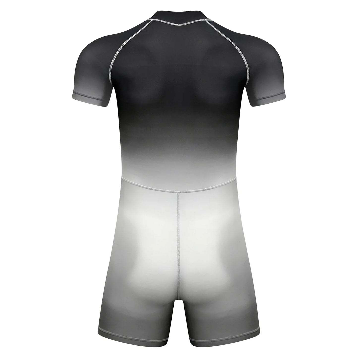 Men Gradient Bodysuit Rash Guard Swimwear Wetsuit Short Sleeve Zipper Bathing Suit Surfing Beach Pool Water Sports Wimsuit