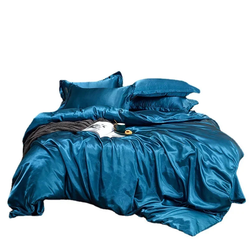 Solid Color Silk-like Bedding European and American Bed Sheet Quilt Cover Pillowcase