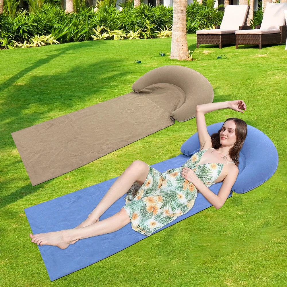 1pcs Inflatable Beach Mat Grass Cushion PVC Moisture Proof Portable Foldable Beach Sleeping Mat Suitable For Outdoor Activities