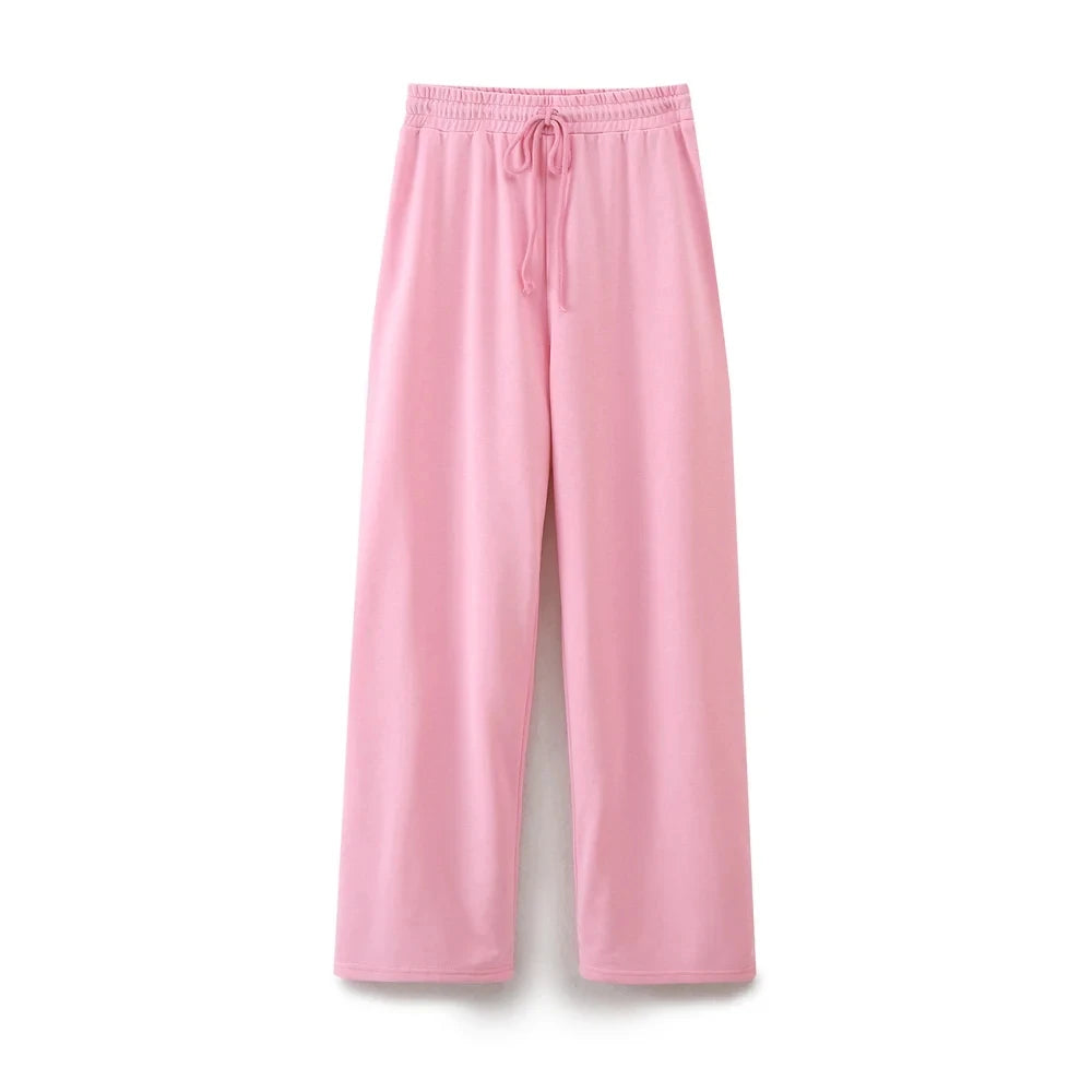 HH Summer Women Casual T Shirt Pant Sets Elegant Pink O Neck Short Sleeve T-Shirt + Drawstring Loose Trousers Spring Suit