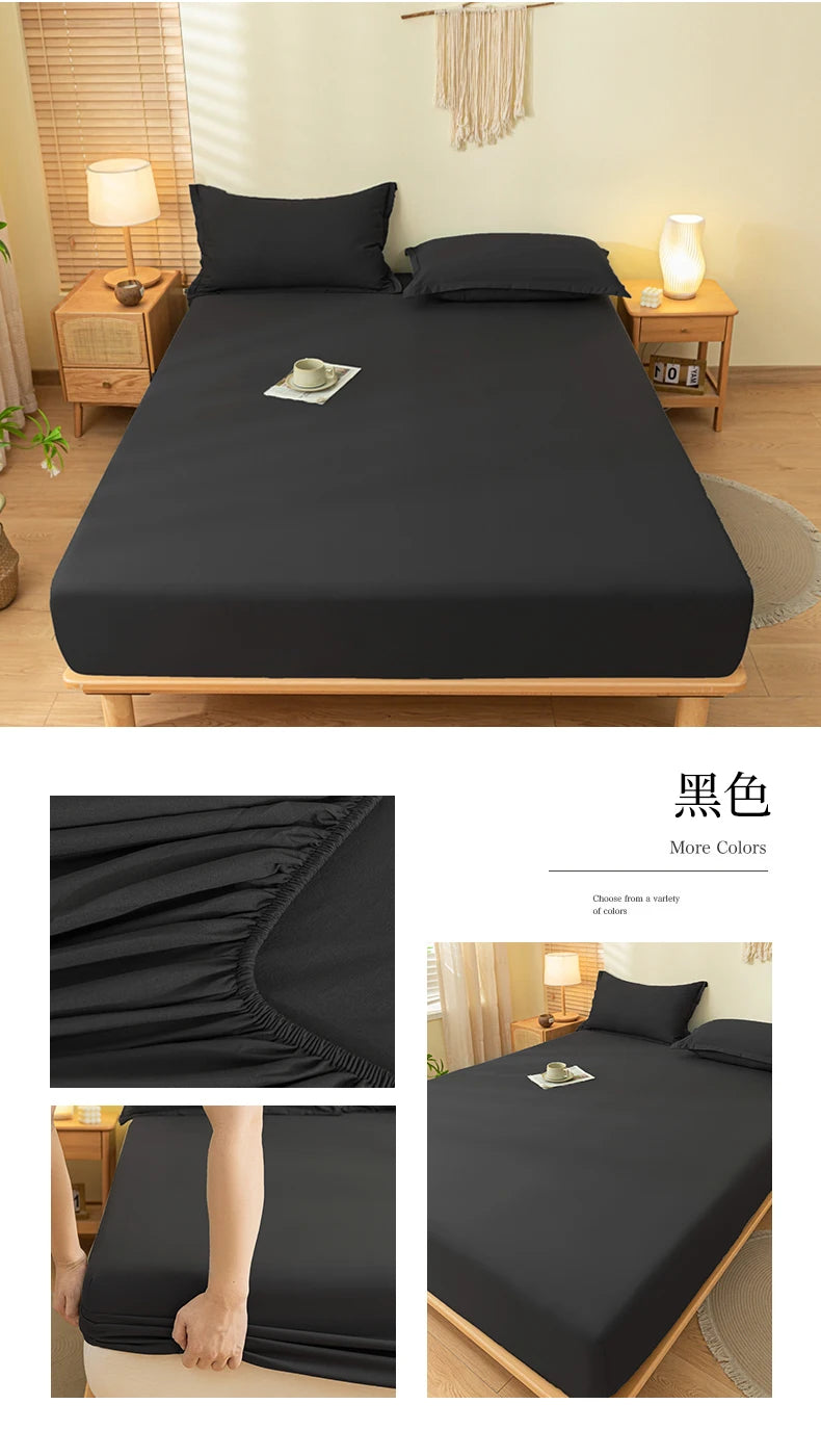 1pc Skin-friendly Bed Cover with Elastic Band Solid Color Brushed Bed Sheet Single/Queen/King Fitted Bedsheet(without pillowcase