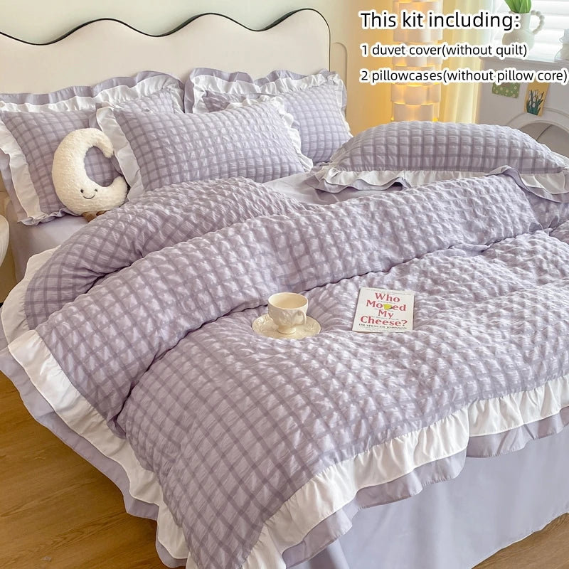 3pcs Korean lace Bedding set seersucker Duvet Cover Set (1*Duvet Cover + 2*Pillowcase, Without Core)for bedroom guest room