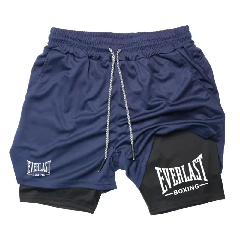 EVERLAST Men's Double Layer Compression Shorts, Quick Dry Sports Pants for Basketball Gym Fitness, Comfortable Athletic Bottoms