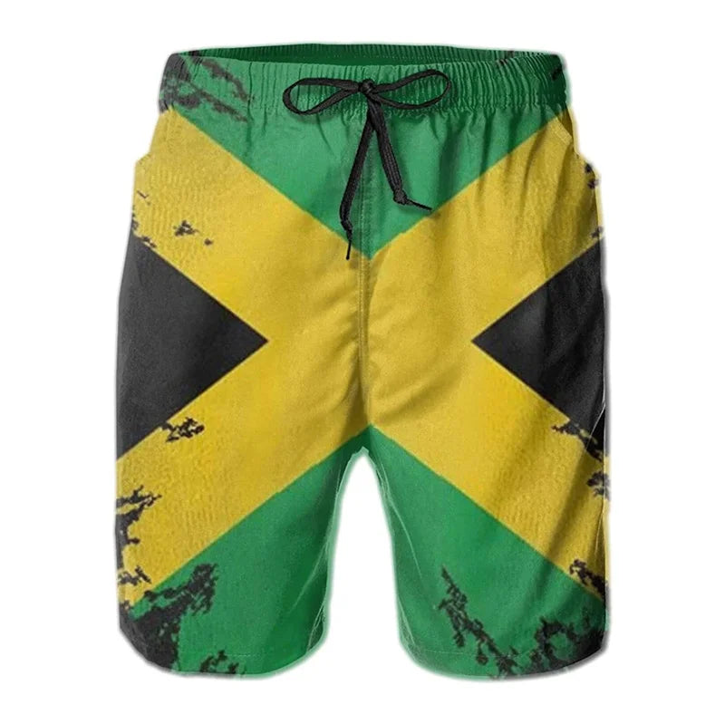 Men's 3d Printed Jamaican Flag Swim Trunks Fashion Summer Jamaica Beach Surf Board Shorts Quick Dry Sports Gym Short Pants