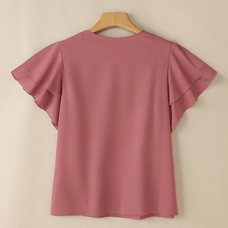 2026 ZANZEA Summer Elegant Short Sleeve Office Blouse Women Shirt Casual Solid OL Work Tops Fashion O Neck Holiday Tunic Mujer