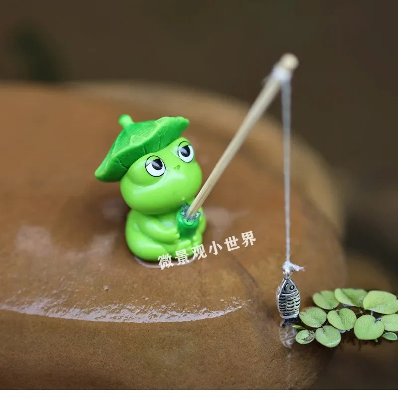 Aquarium Decoration Mini Fishing Panda Fishing Frog Fish Tank DIY Landscaping Ornaments Home Garden Pond Decorations