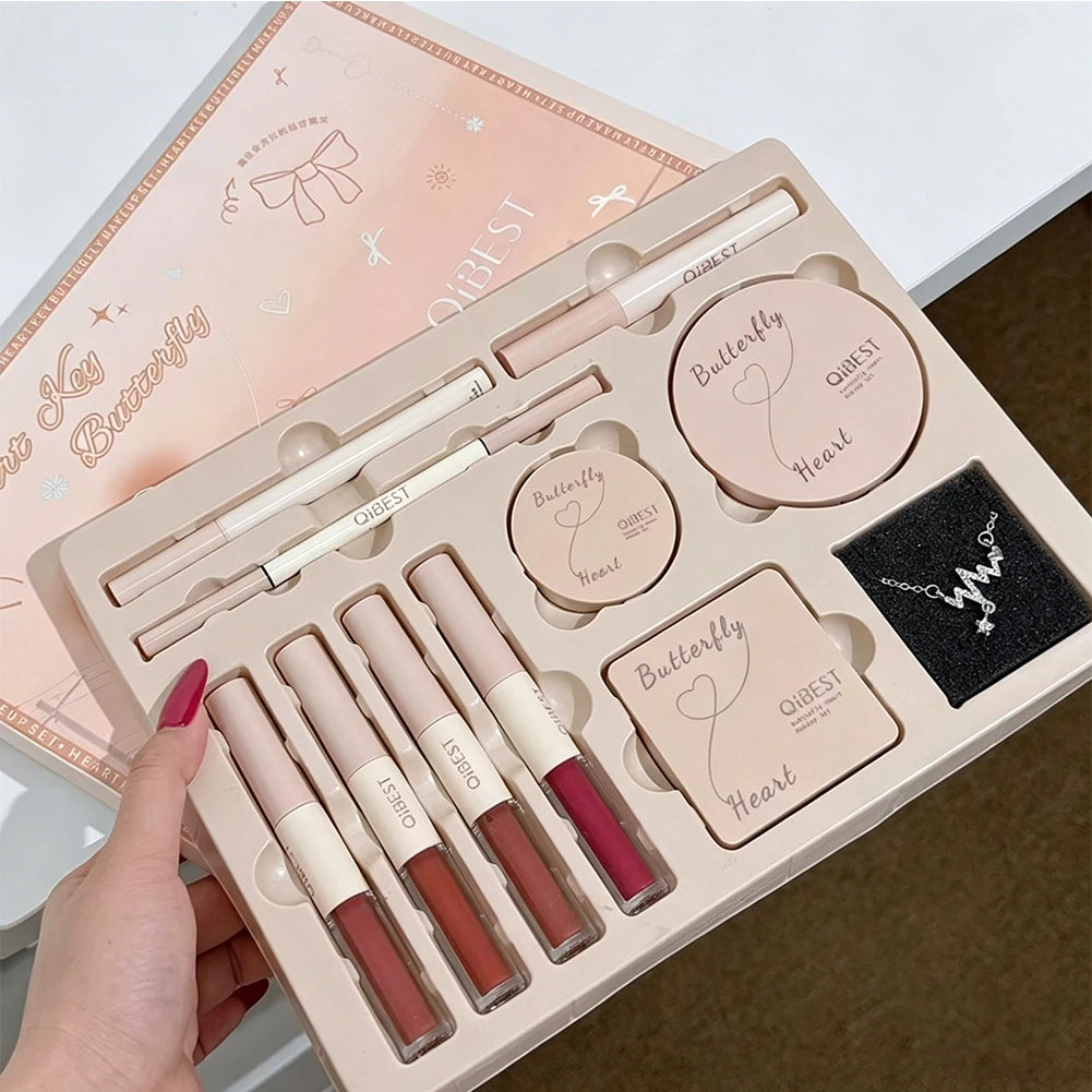 Face Makeup Set Double End Lip Glaze, Pressed Powder,Blush,Eyeshadow, Eyebrow Pen,Eyeliner,Lip Oil Gift Cosmetics