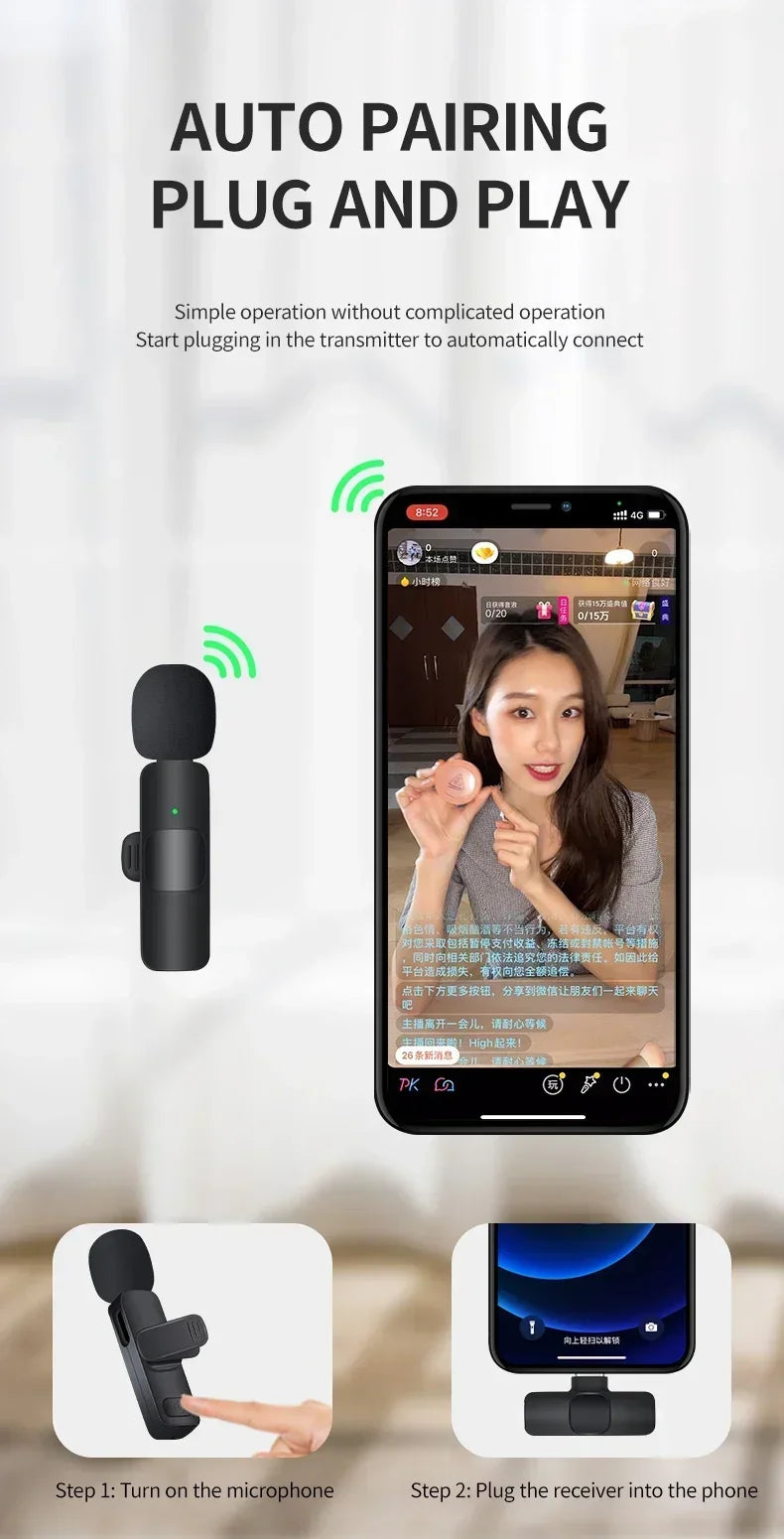 Lenovo Mini Portable Wireless Lavalier Microphone for Live Broadcast Gaming Audio Video Recording iPhone Android