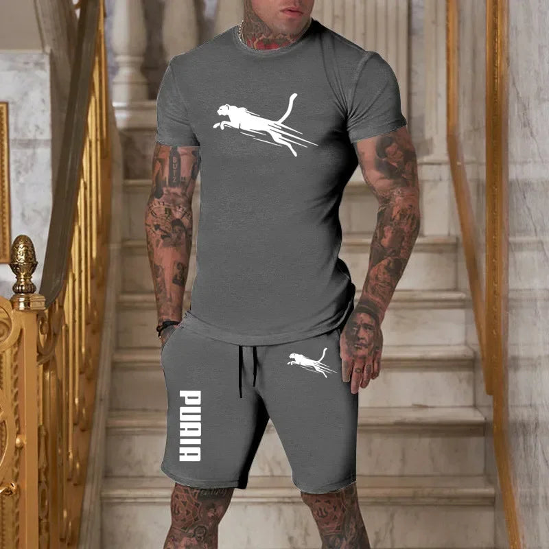 2025 Fashion and Casual Summer Outdoor Sports Set Men's Breathable T-shirt and Shorts Casual Fashion Two-piece Set