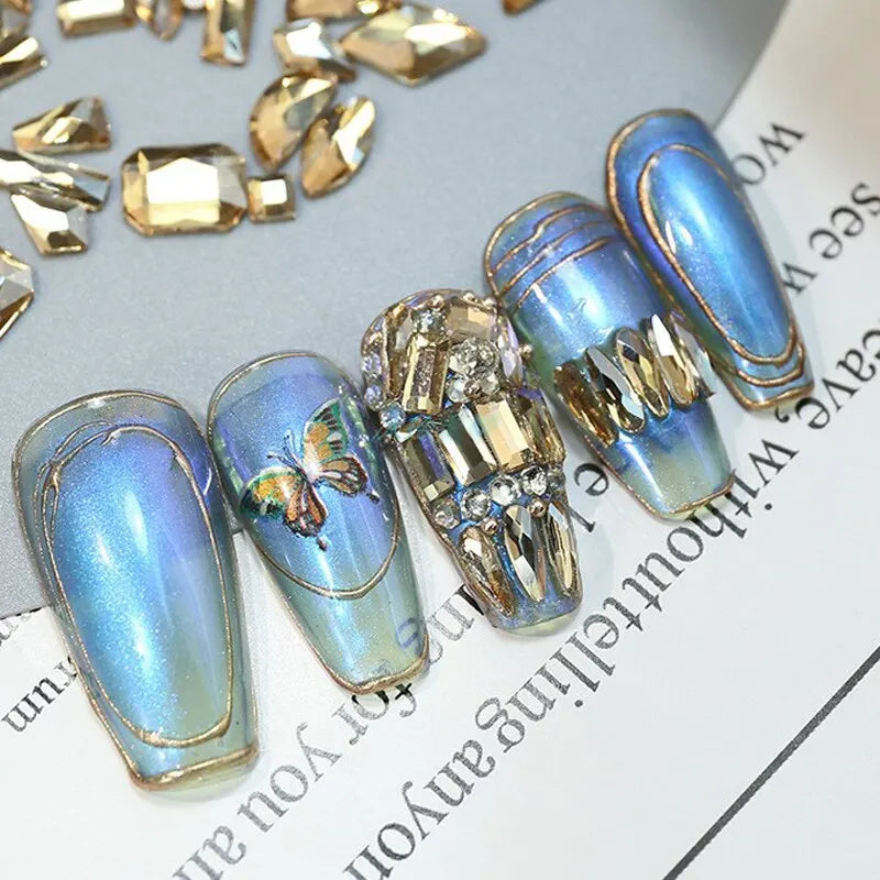 12 Grids Golden Shadow Flatback Rhinestones Glitter Nail Charms Crystal Diamond Nail Art Decoration for Nails Accessories