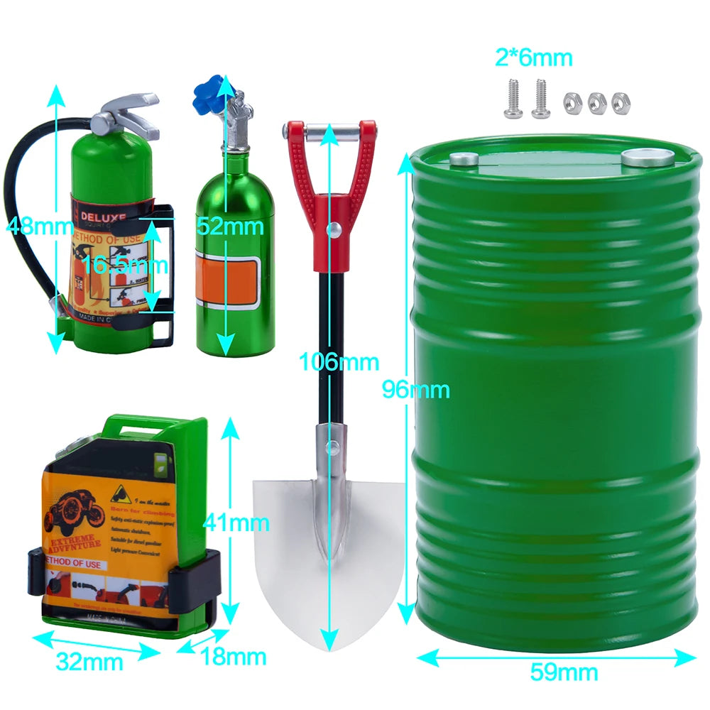 1:10 Scale Accessories Simulated Decoration Tools Shovel Fire-Extinguisher Oil Drum for RC Crawler Car TRX4 SCX10 Mini Toys