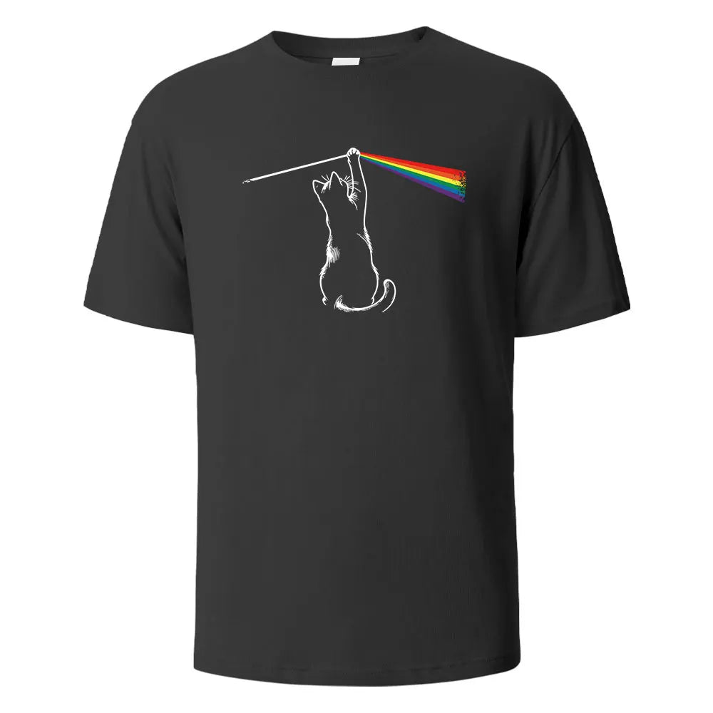 Cat Light Simplicity Printed Men's T-Shirts 100%Cotton Breathable Comfortable Tops For Men Summer O-neck Oversize Men Clothing