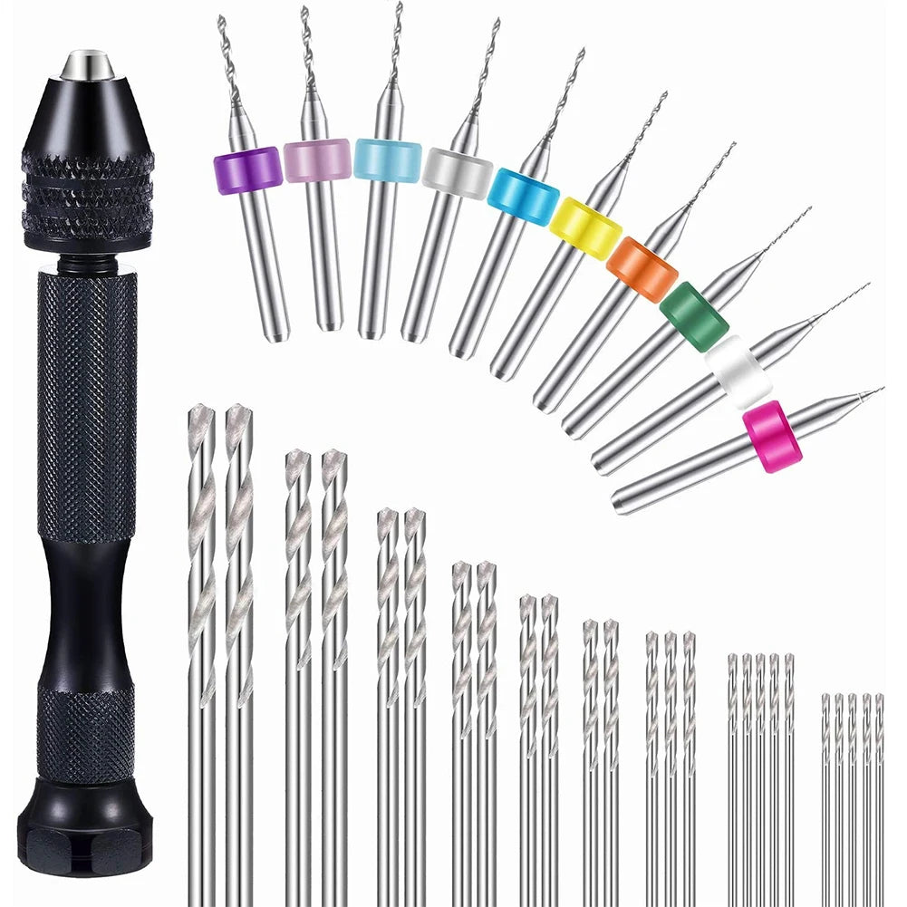 36Pcs Micro Hand Drill Bits Set  Pin Vise PCB Mini Drill Twist Drill Punching Rotary Tool For Jewelry Wood Craft DIY Sculpture