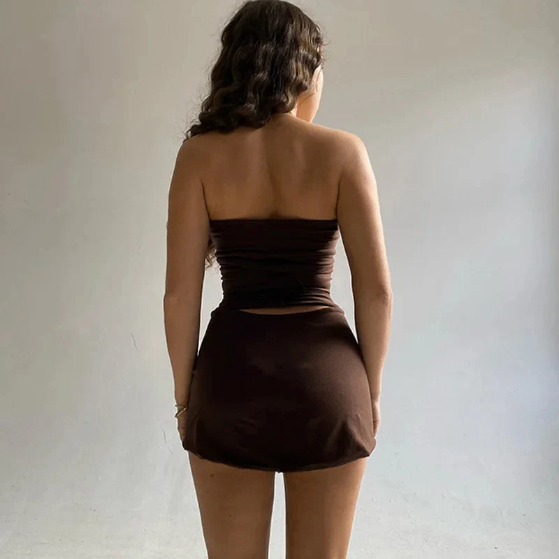 Dulzura Women 2025 Spring Tube Tops Mini Skirts Party Club Two Piece Matching Sets Vacation Outfits Wholesale Items For Business