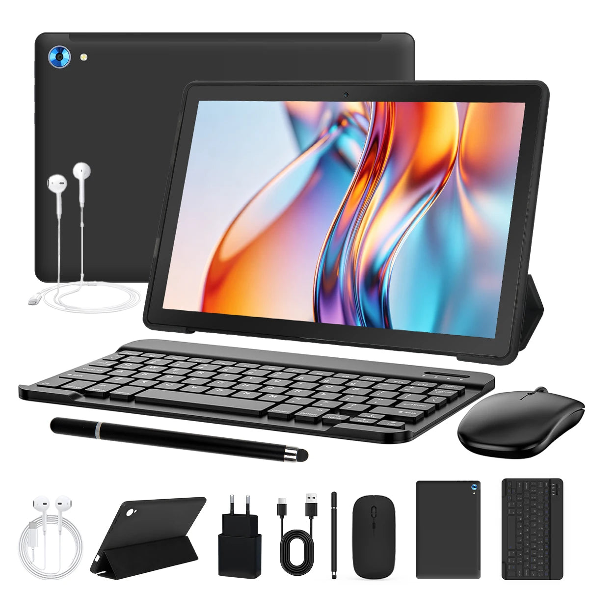 URAO 10 Inch Tablet Android 15 8-Core Tablets 24GB+128GB 1TB Expansion WiFi 6 5MP+8MP Stylus Keyboard Mouse Headphone PC PAD Set