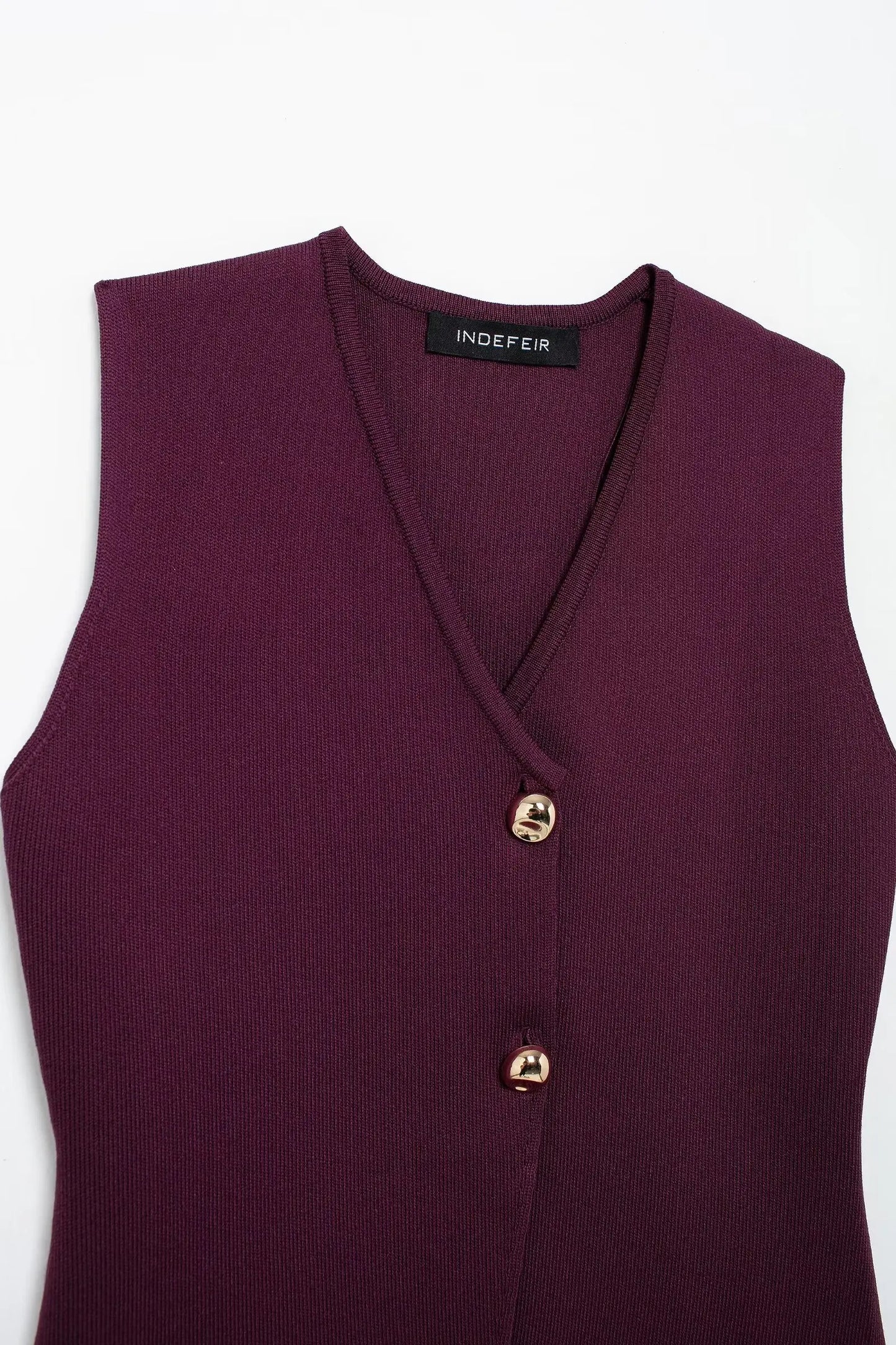 HH 2025 Women Skirt Set Wine Red Knitted V-Neck Sleeveless Slim Vest +Solid High Waist Zipper Patchwork Long Skirt Street