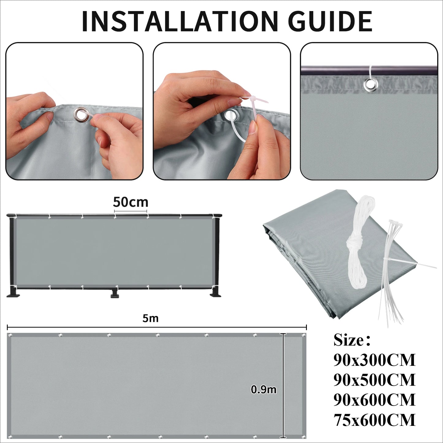 Balcony Privacy Screen Cover Fence Patio Waterproof Shade Cloth 95% UV Protection Shield Deck Shade Sail Garden Porch Pool Decor