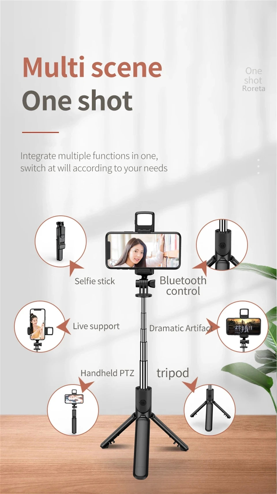 FGCLSY New Tripod for Smartphone Camera,Stand with Bluetooth shutter and light,Wireless Selfie Stick brackets with Phone Holder