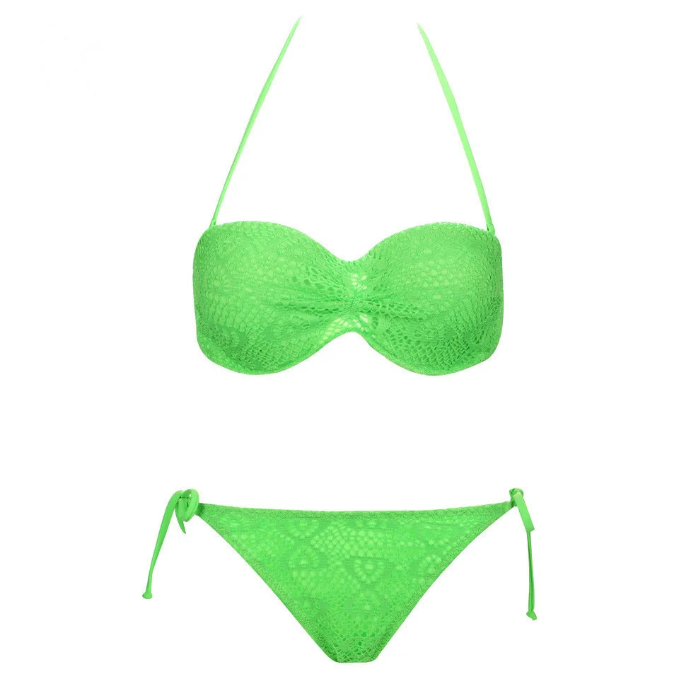 Bikini Solid Strappy Bandage Bikinis Set White Push Up Bikini Swimwear Bandeau Brazilian Swimsuit Bathing Suit Maillot De Bain
