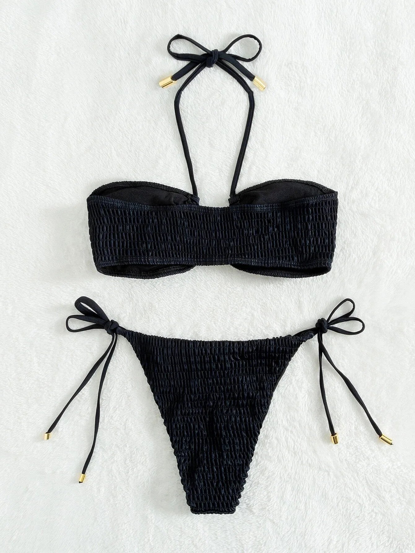 Sexy Triangle Bikini 2026 Women Red Black Ribbed Push Up Micro Swimsuit Cut Out Metal Designer Bathing Suit Knot Thong Swimwear