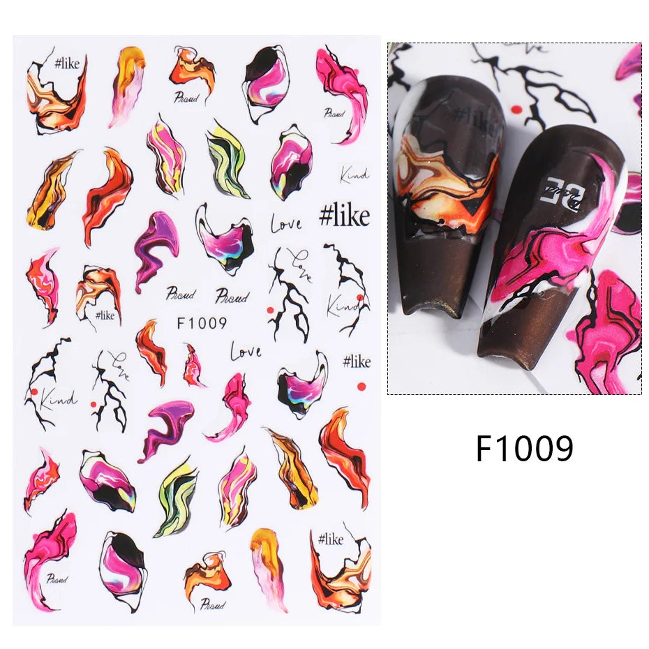 1PCS Black White Butterfly Laser Nail Stickers Y2K Nail Art Decoration Abstract Lines Bronzing Flowers Stickers For Nails