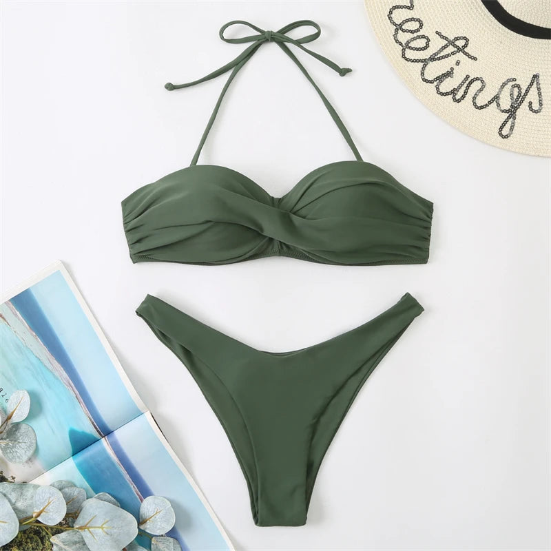 Bikini Swimsuit Women Swimwear 2026 New Solid Push Up Bikinis Set High Waist Thong Bathing Suit Two Pieces Swimming Suits Female