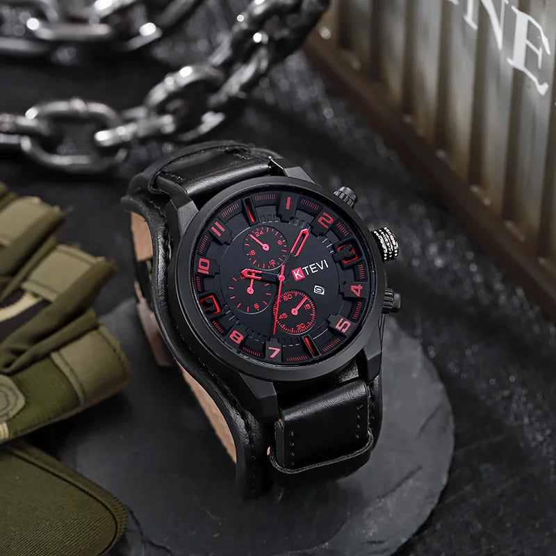 Retro Men's Watches High-end Luxury Man Watch PU Leather Strap Date Business Quartz Watch Big Dial Military tactical Wristwatch
