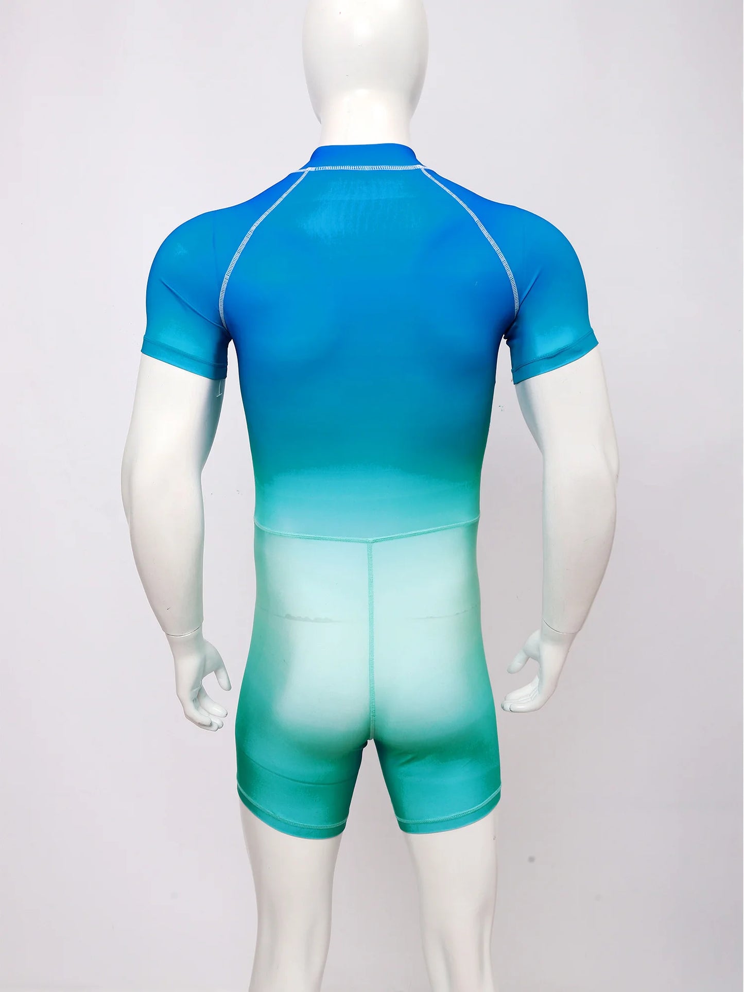 Men Gradient Bodysuit Rash Guard Swimwear Wetsuit Short Sleeve Zipper Bathing Suit Surfing Beach Pool Water Sports Wimsuit