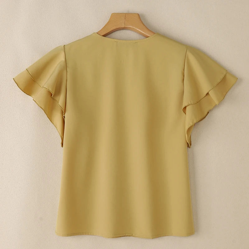 2026 ZANZEA Summer Elegant Short Sleeve Office Blouse Women Shirt Casual Solid OL Work Tops Fashion O Neck Holiday Tunic Mujer