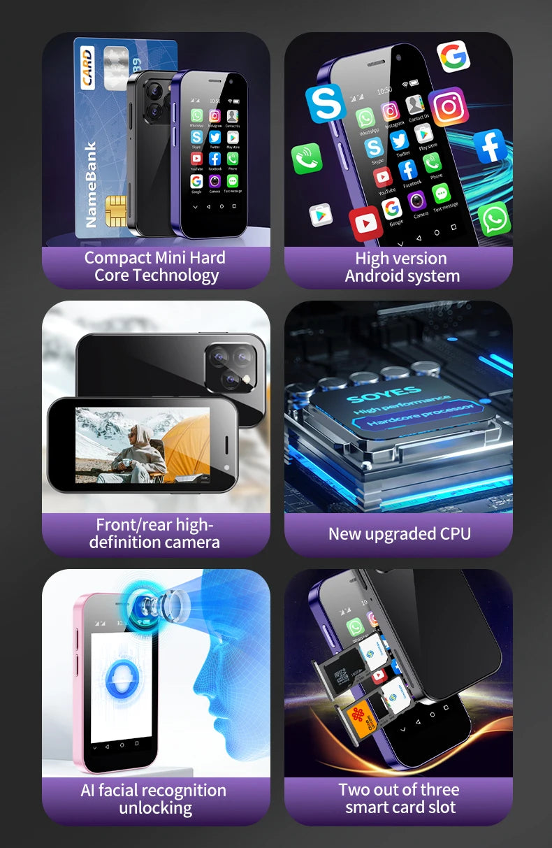 SOYES XS14 Pro Mini Smartphone Android 4G 3GB+64GB 2600mAh Face Recoginition 3.0 inch Phone Hot Sale