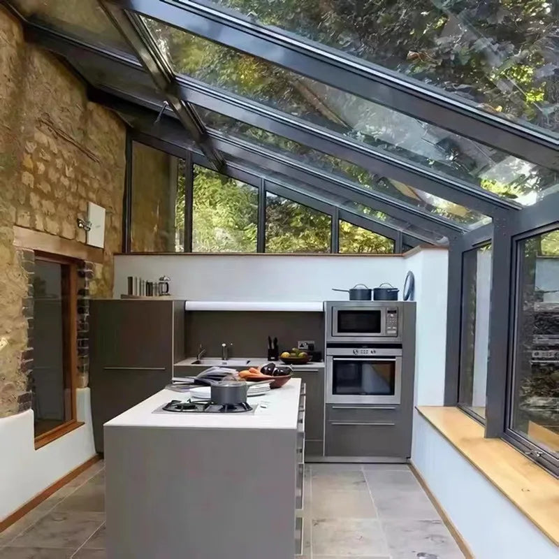 Enclosed Insulated Sunroom Garden Terrace Glass, Aluminum Solarium Conservatory Outdoor Living Room Sun House for Villa