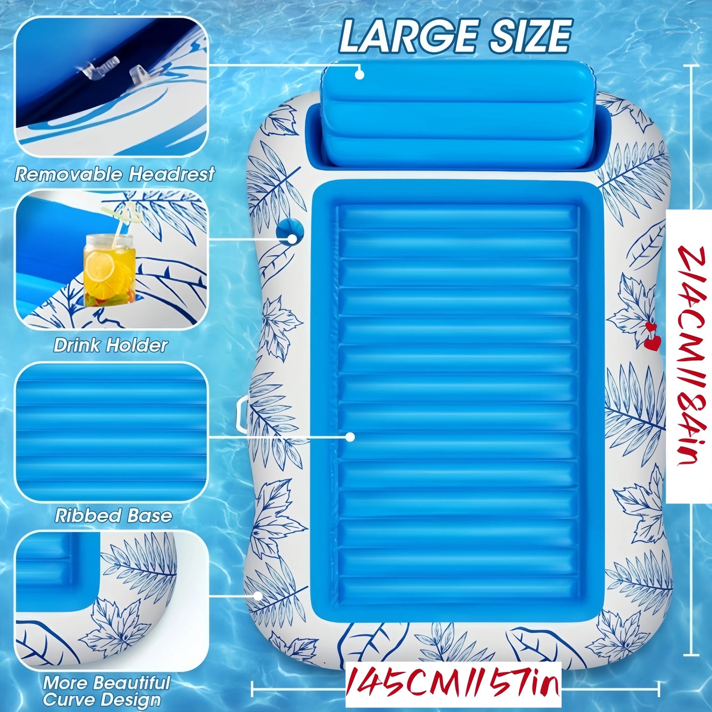 Extra Thick Oversized Pool Floating Sun Lounger, Comfortable Buoyant Sunbathing Mat for Swimming Pool, Beach, Lawn Outdoor