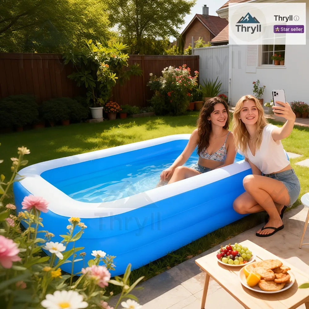 Home Use Rectangular Inflatable Pool Made of Durable PVC Ideal for Family Gatherings Summer Parties and Backyard Leisure Time