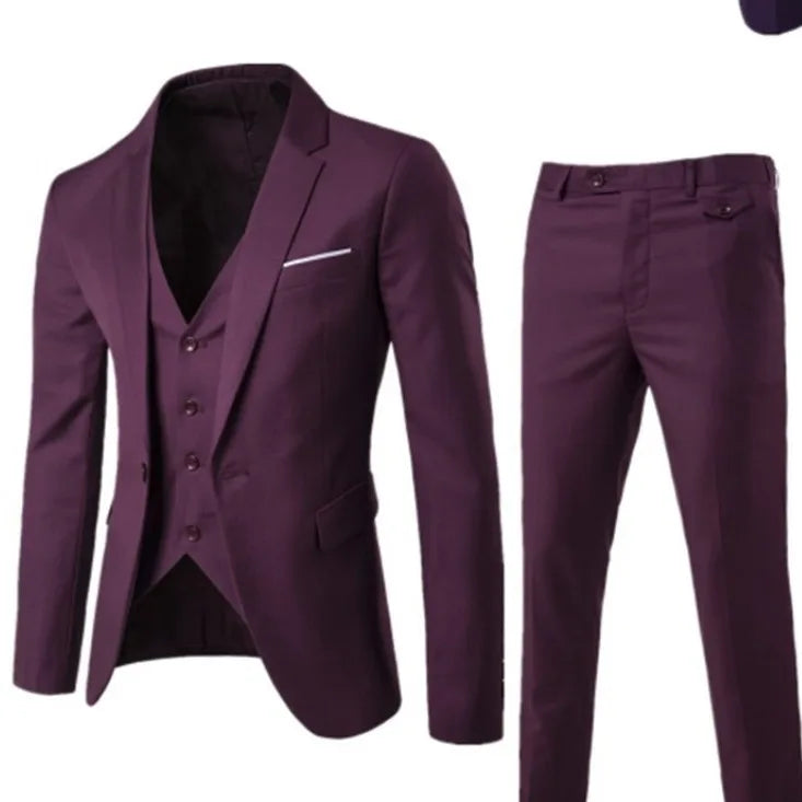 Men Three Piece Suit Sets Full Sleeve Blazers Long Pants Turn Down Collar Slim Fit Evening Wedding Formal Classic 2026 Spring